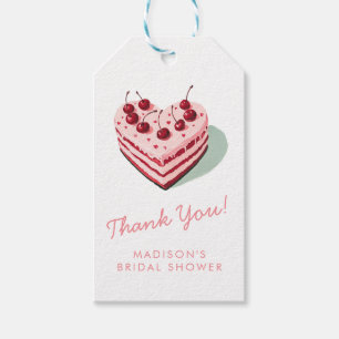 Étiquettes-cadeau Gâteau Rose à Coeur Rose avec Cerise sur le Dessus