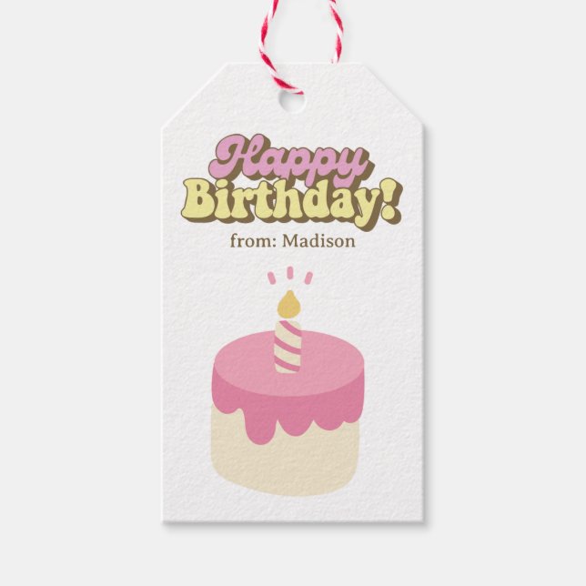 Étiquettes-cadeau Gâteau Rose Cute Et Bougie Joyeux Anniversaire (Devant)
