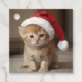 Étiquettes Cadeau Gato fofo em noite de Natal.