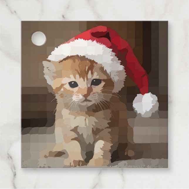 Étiquettes Cadeau Gato fofo em noite de Natal. (Devant)