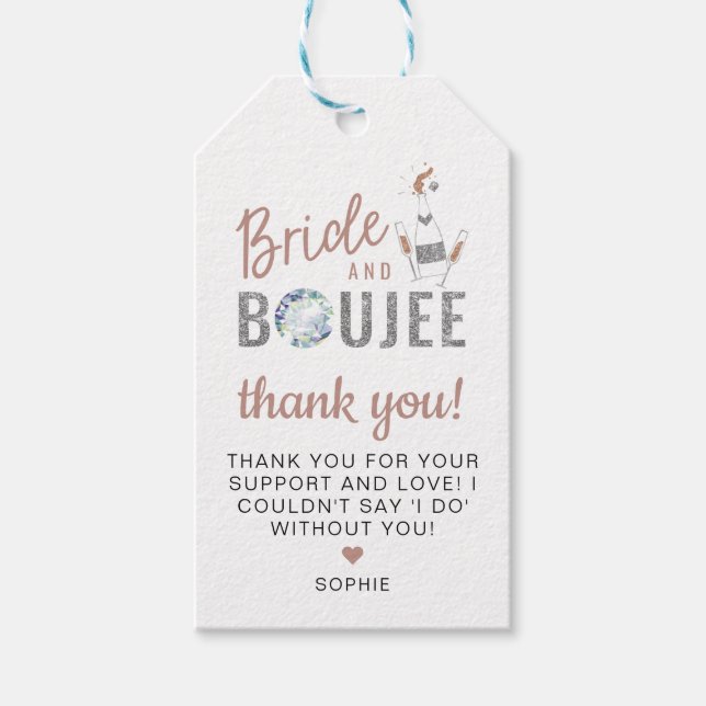Étiquettes-cadeau GENNA Rose Gold Parties scintillant Argent Mariée  (Devant)