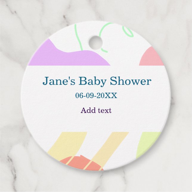 Étiquettes Cadeau Genre neutre formes abstraites nom du baby shower (Devant)