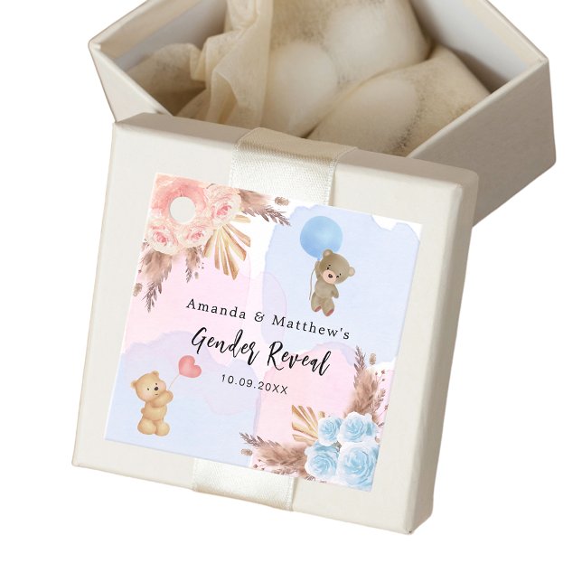 Étiquettes Cadeau Genre révéler la fête pampas tedbear bleu rose (Créateur téléchargé)