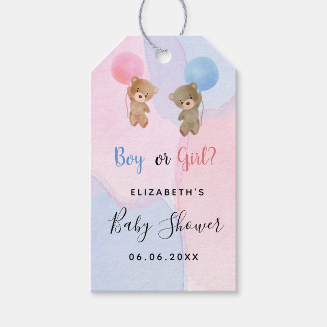 Étiquettes-cadeau Genre révéler teddy rose bleu merci (Devant)