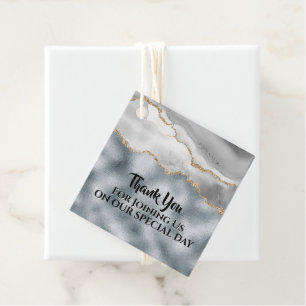 Étiquettes Cadeau Géode faux argent agate blanc gris or élégant
