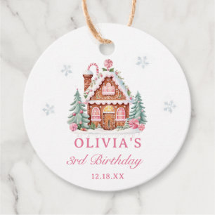 Étiquettes Cadeau Gingerbread House Fille 1er fête d'anniversaire