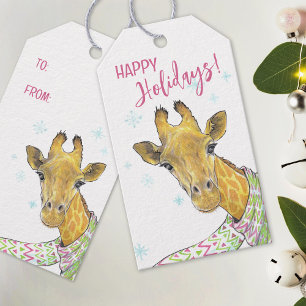 Étiquettes-cadeau Girafe avec foulard de Noël Cute drôle L'art anima