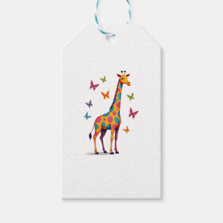Étiquettes-cadeau girafe colorée papillons colorés amoureux de giraf