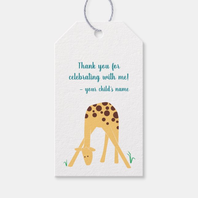 Étiquettes-cadeau Giraffe Jaune Personnalisée Baby shower Anniversai (Devant)