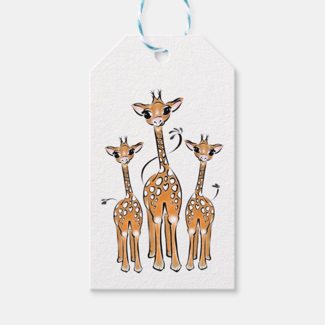 Étiquettes-cadeau Giraffes Bébés mignonnes, animaux de safari (Devant)