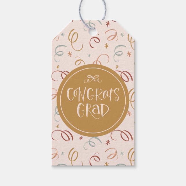 Étiquettes-cadeau Girl Confetti Blush rose Félicats Grad (Devant)