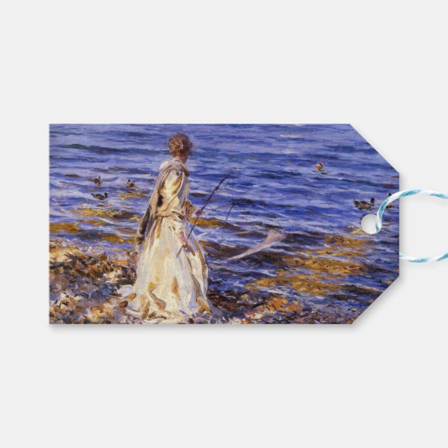 Étiquettes-cadeau Girl Fishing (par John Singer Sargent) (Devant (Horizontal))