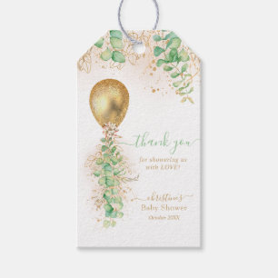 Étiquettes-cadeau Girl Gold Balloon vert Baby shower Merci