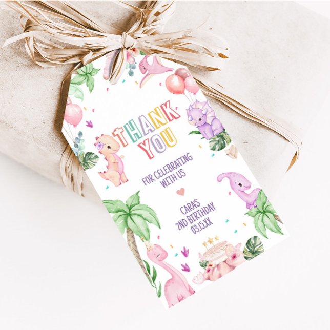 Étiquettes-cadeau Girl Safari Dinosaur Anniversaire Fête Favoriser T (Girl Pink Jungle Safari Dinosaur Birthday Party Favor Tags)