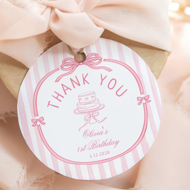 Étiquettes Cadeau Girls Just Wanna be One Pink Bow Thank You (Créateur téléchargé)