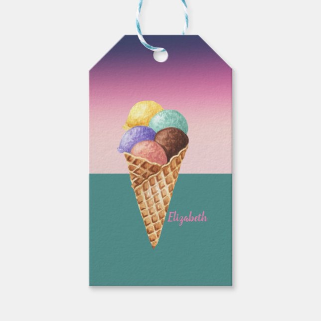 Étiquettes-cadeau Glace à l'aquarelle couleur cool    (Devant)
