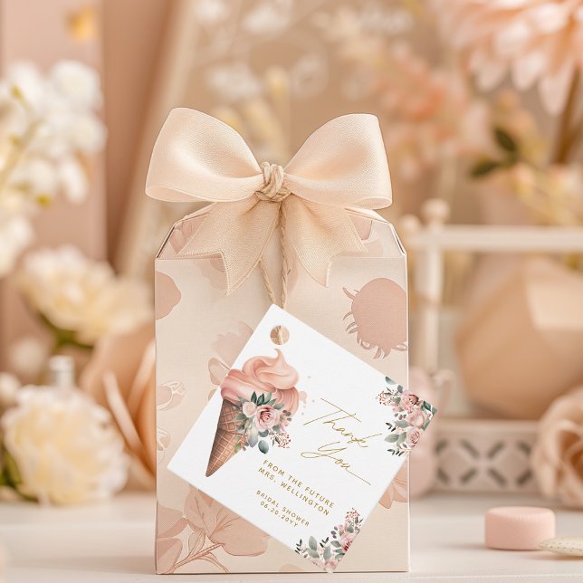 Étiquettes Cadeau Glace Crème Florale Rose Saumon pour une Mariée (Créateur téléchargé)