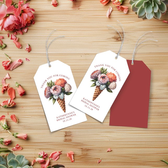 Étiquettes-cadeau Glace Rustique Bohème Fête de Mariage Florale (Rustic Boho Ice Cream Floral Bridal Shower Gift Tags)