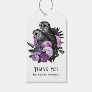 Étiquettes-cadeau Glam gothique fleurs violettes Hiboux