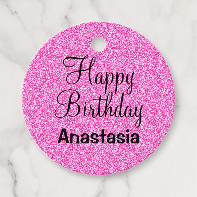 Étiquettes Cadeau Glam Happy Birthday Hot rose Parties scintillant N (Devant)