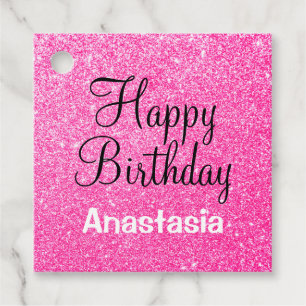 Étiquettes Cadeau Glam Happy Birthday Hot rose Parties scintillant N