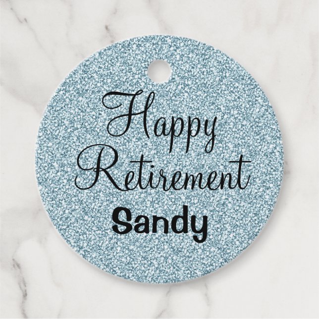Étiquettes Cadeau Glam Happy Retirement Bleu Parties scintillant Arg (Devant)