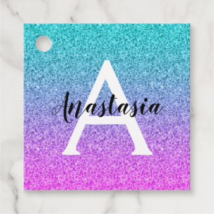 Étiquettes Cadeau Glam Purple Aqua Parties scintillant étincelante M