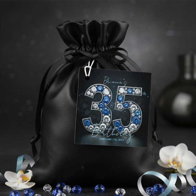 Étiquettes Cadeau Glam Sapphire et Diamond 35e anniversaire (Créateur téléchargé)
