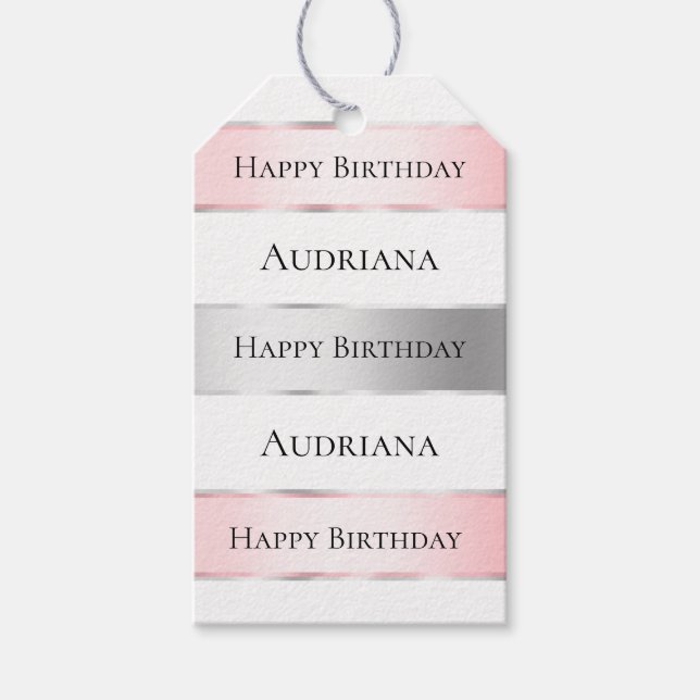 Étiquettes-cadeau Glam Silver Blush Pink Ribbon Anniversaire (Devant)