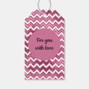 Étiquettes-cadeau Glamme rose blanc Zigzag