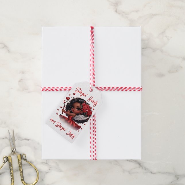 Étiquettes-cadeau Glamour Africain-Américain Cupidon (Avec de la ficelle)