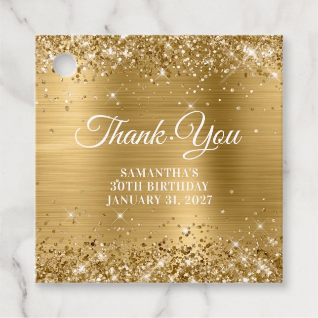 Étiquettes Cadeau Glittery Gold Monogramme 30e anniversaire Merci (Devant)
