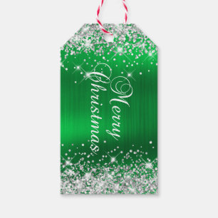 Étiquettes-cadeau Glittery Silver et Green Foil Joyeux Noël
