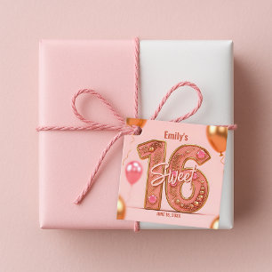 Étiquettes Cadeau Glitzy Rose Gold et Blush rose Gemstone Sweet 16