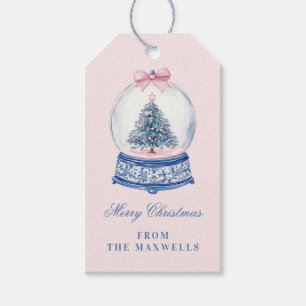 Étiquettes-cadeau Globe des neiges rose et bleu