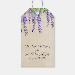 Étiquettes-cadeau Glycine violette romantique sur parchemin rustique