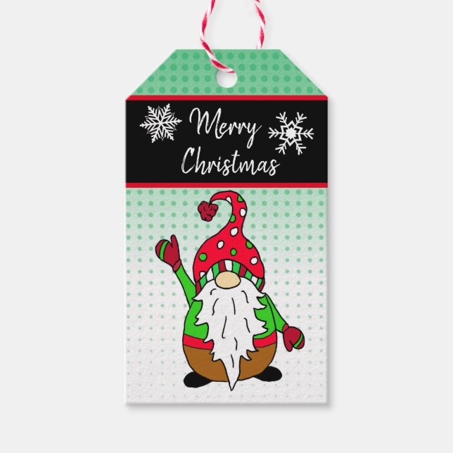 Étiquettes-cadeau Gnome caricature mignonne et flocons de neige Noël (Devant)