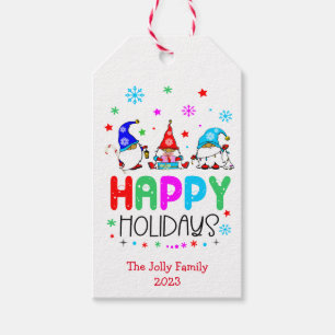 Étiquettes-cadeau Gnome Colorful Cute Joyeux Fêtes Noël