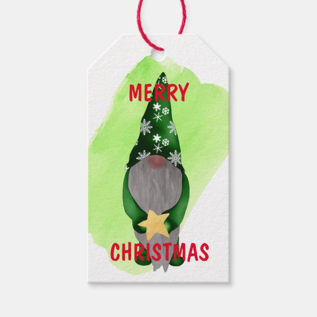 Étiquettes-cadeau Gnome de Noël mignonne avec Gold Star (Devant)