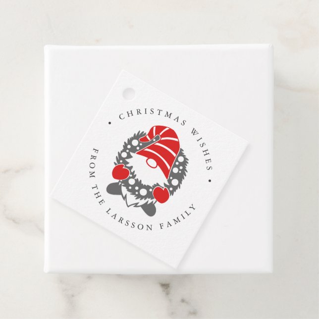 Étiquettes Cadeau Gnome drôle avec Garland Festive Noël (En situation)