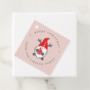 Étiquettes Cadeau Gnome drôle avec Reindeer Antlers Noël rose