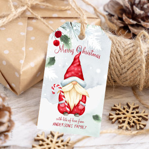 Étiquettes-cadeau Gnome Joyeux Noël aquarelle arrière - plan enneigé