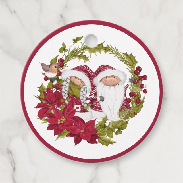 Étiquettes Cadeau Gnome rouge et blanc pour les fêtes (Devant)