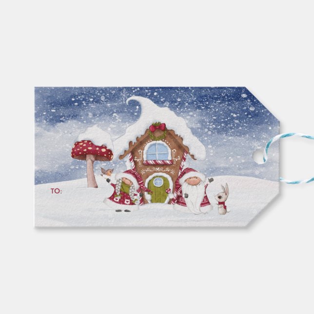 Étiquettes-cadeau Gnome rouge et blanc pour les fêtes Noël (Devant (Horizontal))