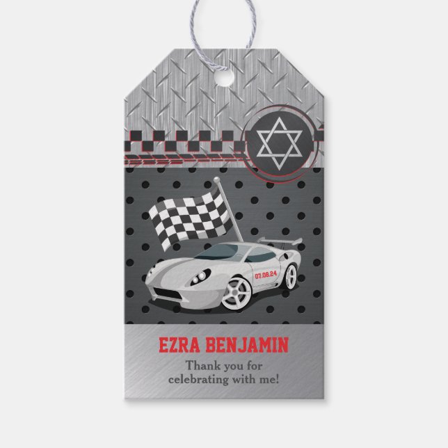 Étiquettes-cadeau Go-Kart Car Racing Bar Mitzvah (Devant)