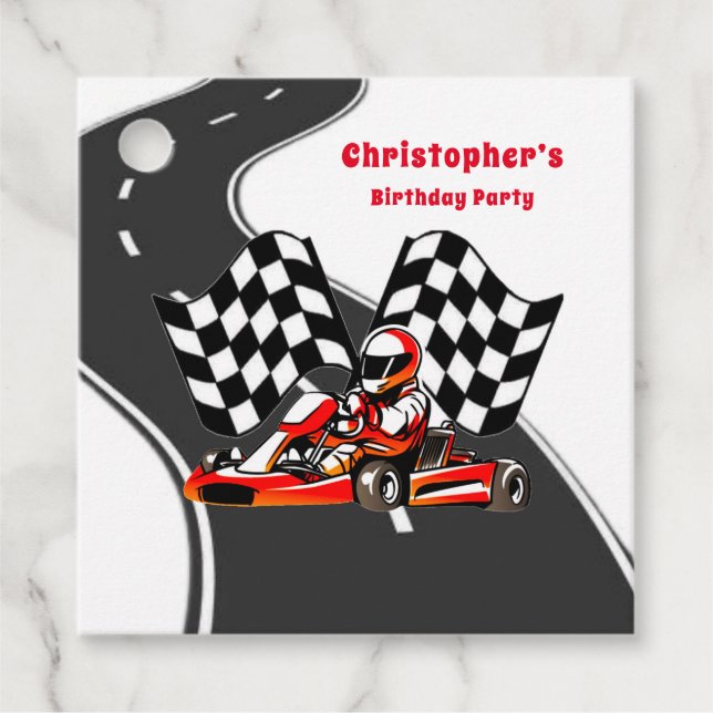 Étiquettes Cadeau Go Kart Racing Garçon fête d'anniversaire (Devant)