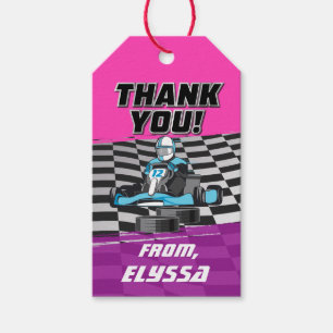 Étiquettes-cadeau Go Kart Racing Voiture Girls Fête d'anniversaire