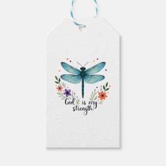 Étiquettes-cadeau God is my strength Floral Dragonfly Christian T-Sh