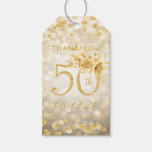 Étiquettes-cadeau Gold 50th Birthday Merci Lumières