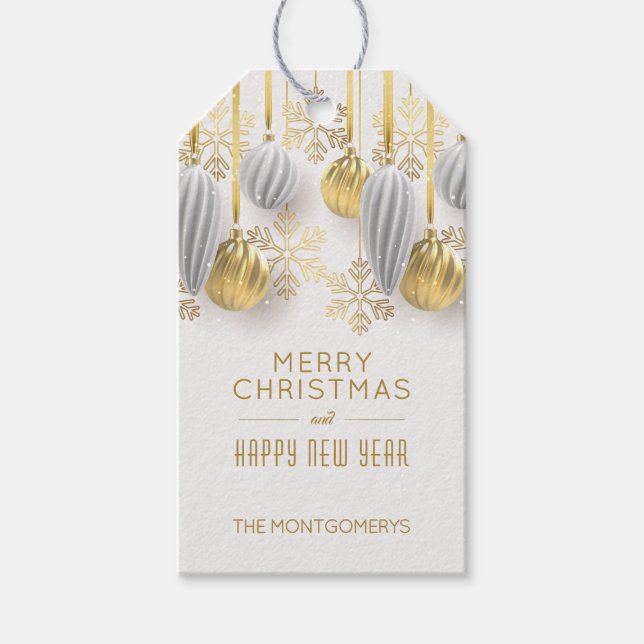 Étiquettes-cadeau Gold and Silver Christmas Ornaments  (Devant)